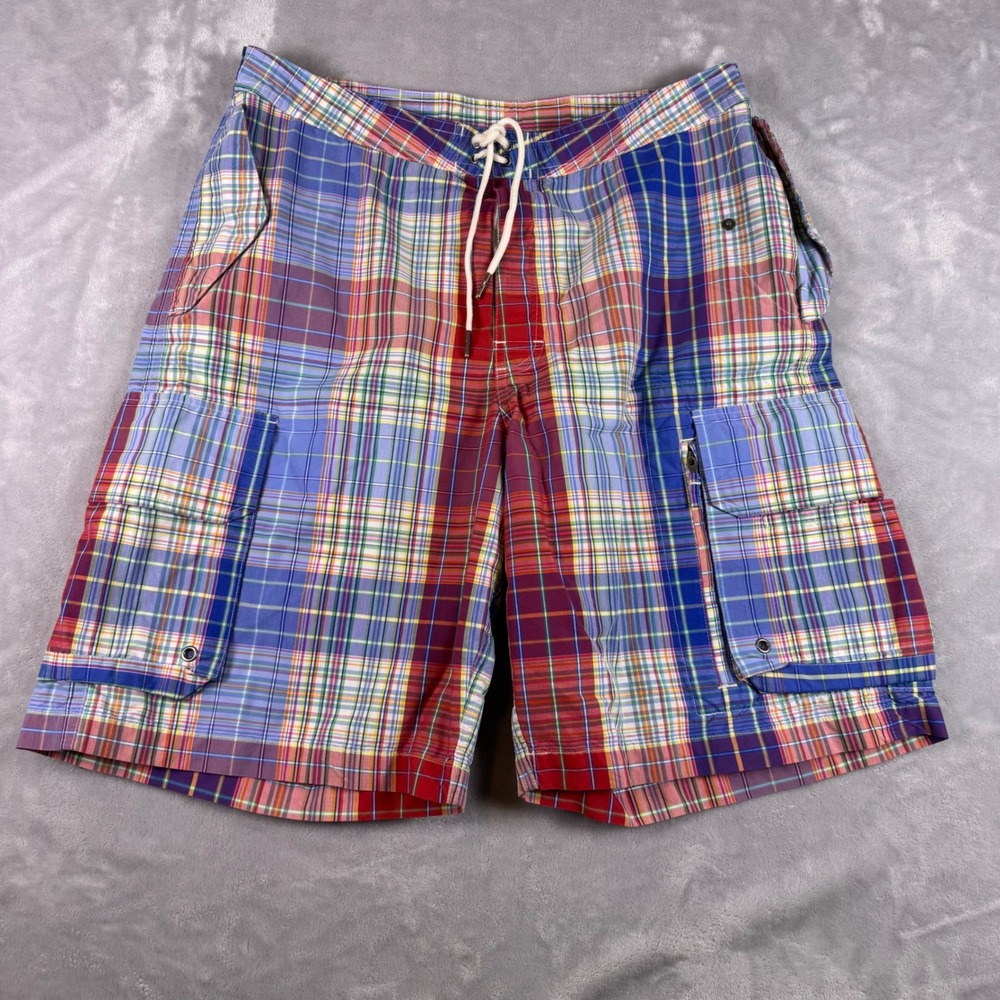 Polo Ralph Lauren Mens Plaid Cargo Board Shorts Multicolor Swim Trunks Size 33